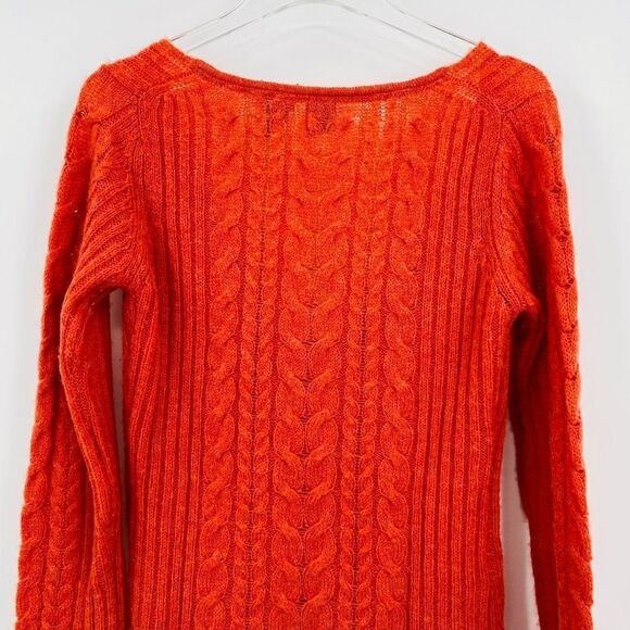 HWR Monogram Anthropologie Size Medium Orange Thin Knit V Neck Wool Sweater - Picture 8 of 9